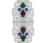 Brooch With Diamond And Gem Stone In 18K White Gold