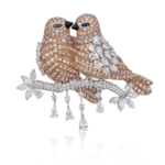 Brooch With Diamond,Blue Sapphire And Gem Stone In 18K Rose & White Gold