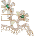 Brooch With Emerald,Ethiopian Opal And Diamond In 18K Rose Gold