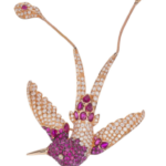 Brooch With Ruby And Diamond In 18K Rose Gold Black Rhodium