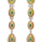 Emerald,Ethiopian Opal Dangle Earring In 18K Gold With Diamond