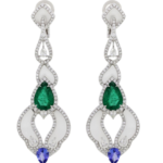 Emerald 4.9 Dangle Earring In 18K Gold With Diamond