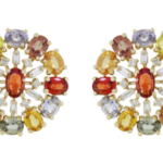 Stud Diamond Earring In 18K Gold With Multi Sapphire