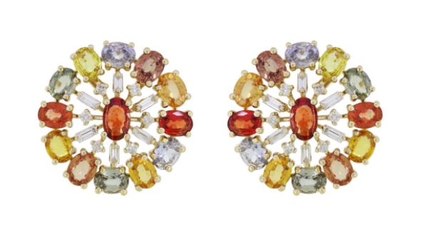 Stud Diamond Earring In 18K Gold With Multi Sapphire