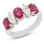Red Spinel Five Stone Ring In 18K Gold With Diamond